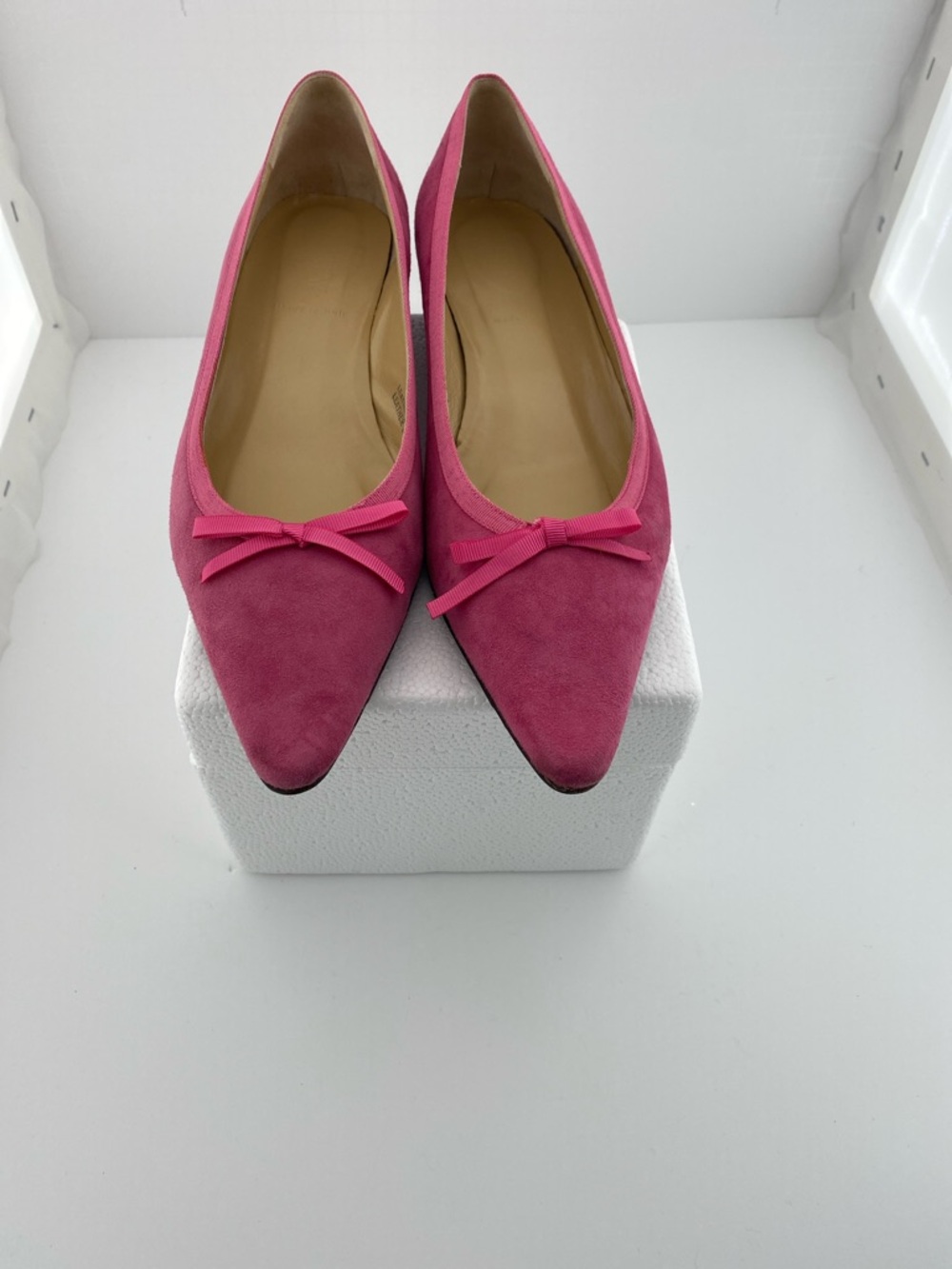 J. Crew Fuchsia Suede Pointed-Toe Ballet Flats with Bow